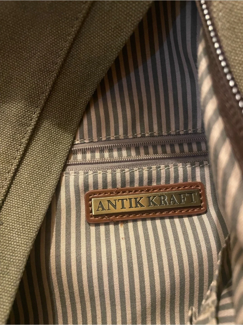 Antik Kraft Olive Canvas Sling Backpack with Brown Accents